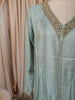 Pastel Blue Mirror Embroidered Design Tissue Silk Straight Cut Salwar Suit with Matching Dupatta