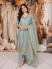 Pastel Blue Mirror Embroidered Design Tissue Silk Straight Cut Salwar Suit with Matching Dupatta