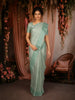 Pastel Sage Green Solid Design Tussar Saree with Scallop Embroidered Border