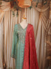 Pastel Sea Green Butta Sequins and Beads Embroidered Design Tissue Silk Palazzo Suit with Contrast Dupatta