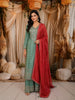 Pastel Sea Green Butta Sequins and Beads Embroidered Design Tissue Silk Palazzo Suit with Contrast Dupatta