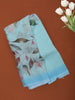 Pastel Sky Blue Leaf Printed Chiffon Saree with Ombre Border