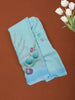 Pastel Sky Blue Minimal Floral Printed Chiffon Saree with Ombre Border