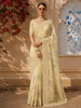 Pastel Yellow Floral Printed Design Pure Tussar Saree with Designer Border