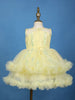 Pastel Yellow Sequins Design Net Layered Frock
