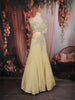 Pastel Yellow Sequins and Bead Embroidered Satin Lehenga Set with Draped Dupatta