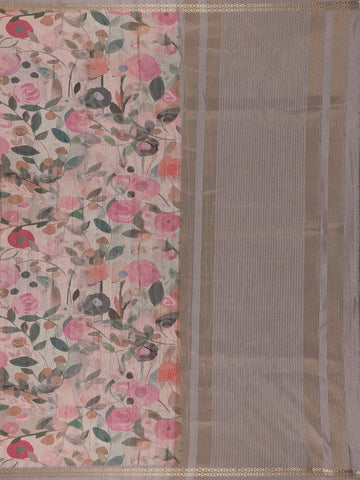 Pastel Beige Floral Printed Tussar Silk Saree - Diadem