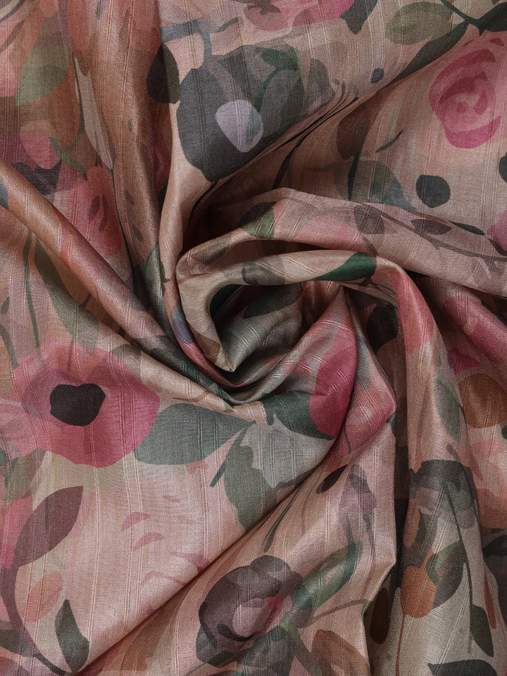 Pastel Beige Floral Printed Tussar Silk Saree - Diadem