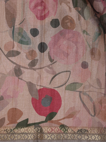 Pastel Beige Floral Printed Tussar Silk Saree - Diadem