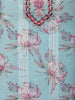 Pastel Blue Floral Printed Cotton Salwar Suit Set - Diadem