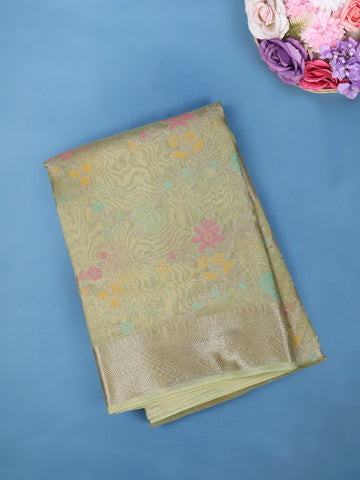Pastel Green Floral Design Tissue Silk Saree - Diadem