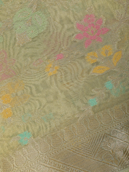 Pastel Green Floral Design Tissue Silk Saree - Diadem