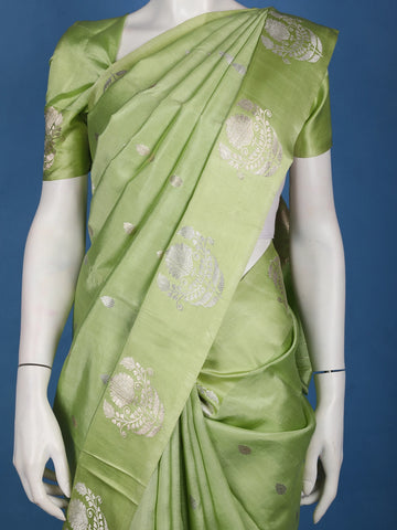 Pastel Green Floral Design Woven Silk Saree - Diadem
