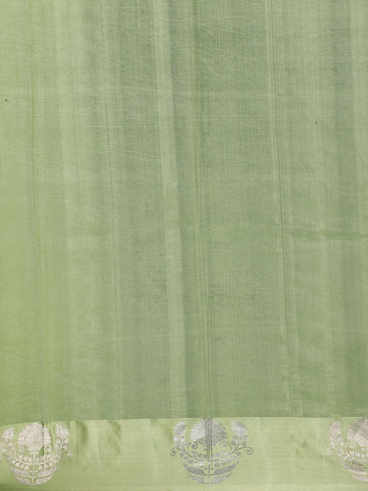 Pastel Green Floral Design Woven Silk Saree - Diadem