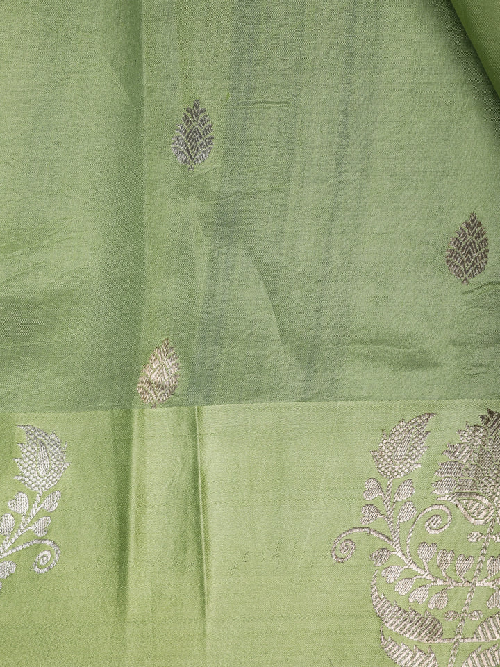 Pastel Green Floral Design Woven Silk Saree - Diadem