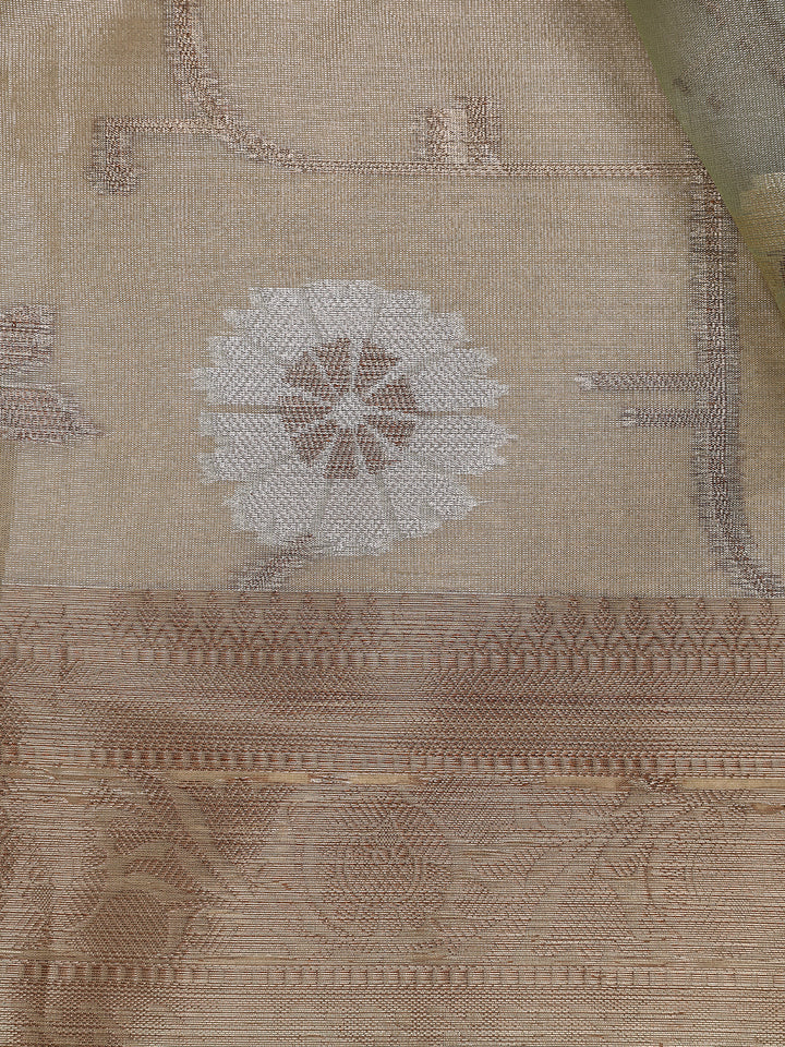 Pastel Green Floral Motifs Semi Tissue Saree - Diadem
