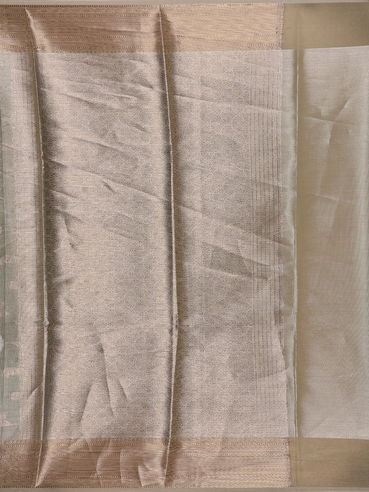 Pastel Green Floral Motifs Semi Tissue Saree - Diadem