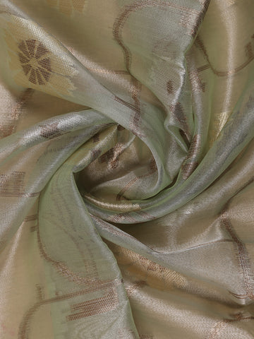 Pastel Green Floral Motifs Semi Tissue Saree - Diadem