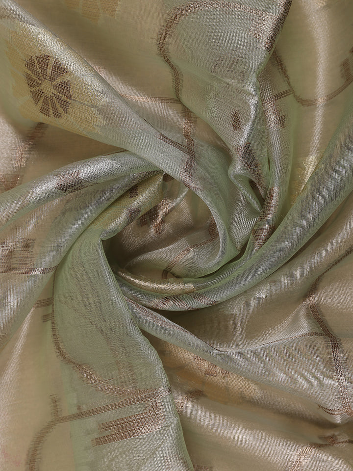 Pastel Green Floral Motifs Semi Tissue Saree - Diadem