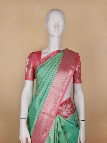 Pastel Green Floral Woven Pure Kanchipuram Silk Saree - Diadem