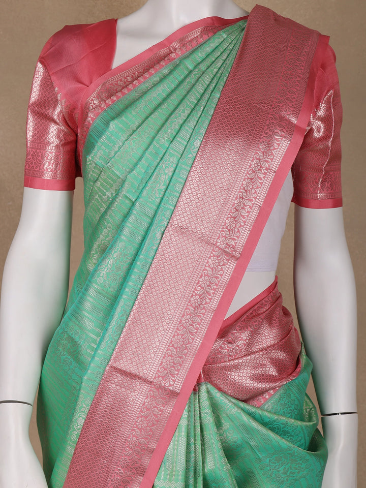 Pastel Green Floral Woven Pure Kanchipuram Silk Saree - Diadem