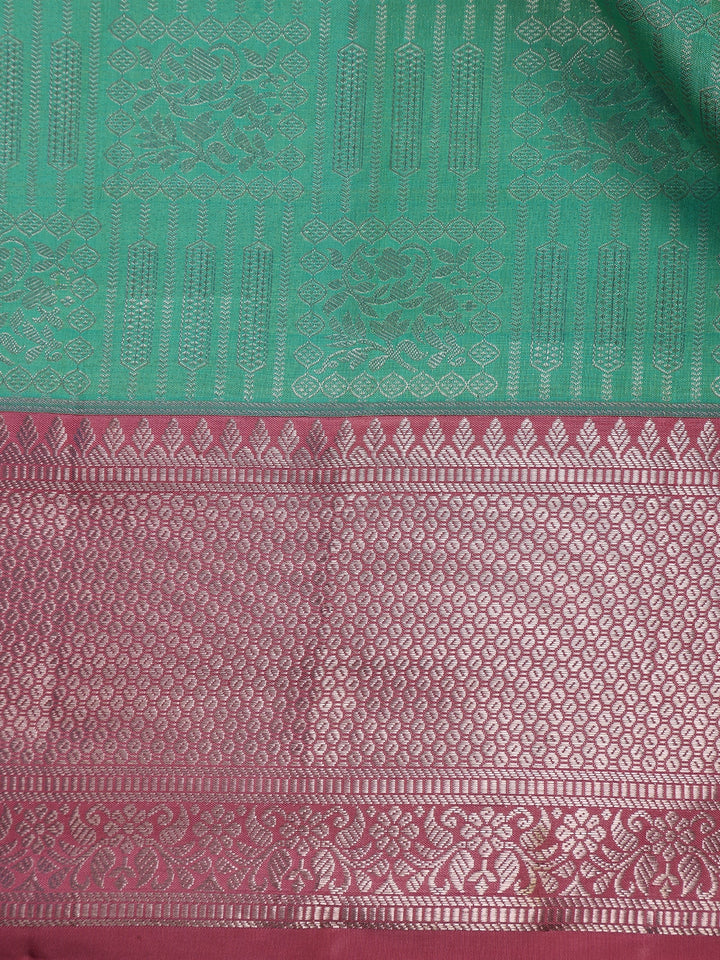 Pastel Green Floral Woven Pure Kanchipuram Silk Saree - Diadem