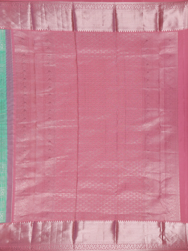 Pastel Green Floral Woven Pure Kanchipuram Silk Saree - Diadem