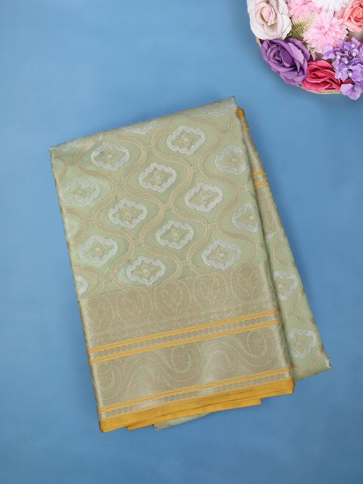 Pastel Green Paisley Motifs Tissue Silk Saree - Diadem