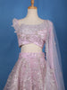 Pastel Lavender Floral And Sequins Embroidered Net Lehenga for Bridesmaids - Diadem