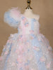 Pastel Multicolor One-Shoulder Kids Net Gown - Diadem