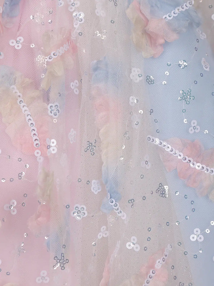 Pastel Multicolor One-Shoulder Kids Net Gown - Diadem