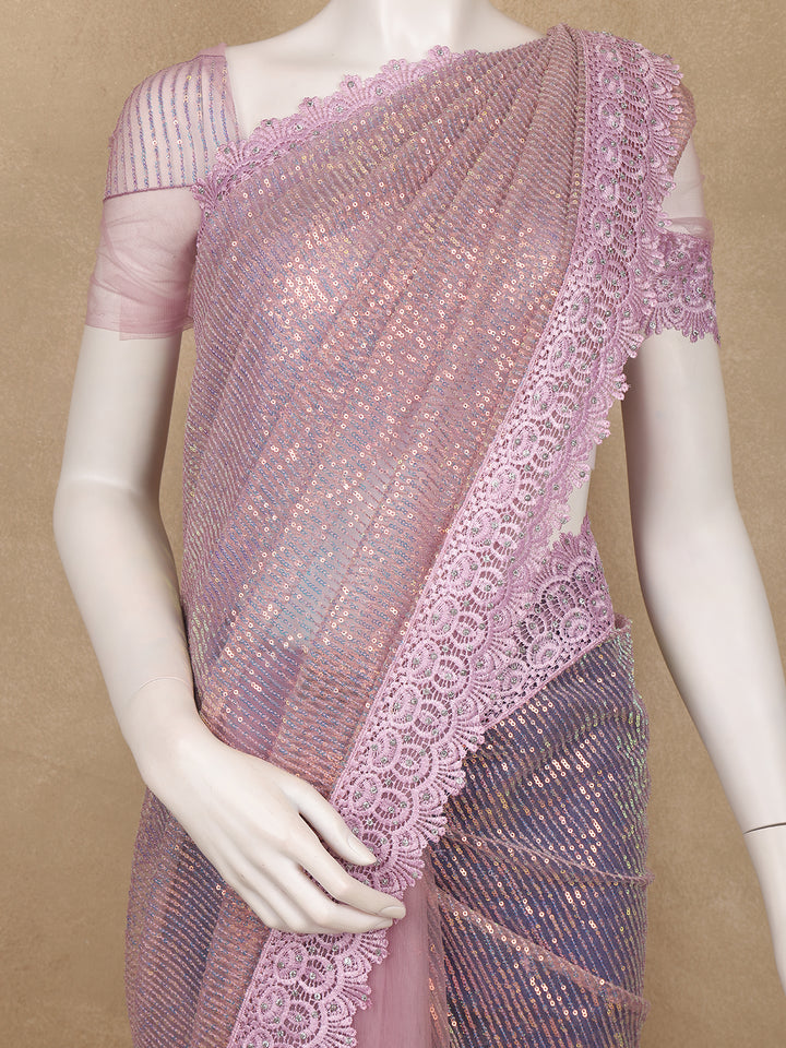 Pastel Pink Sequin Embellishment Organza Saree - Diadem