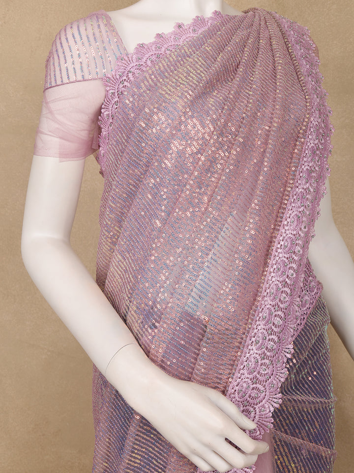 Pastel Pink Sequin Embellishment Organza Saree - Diadem
