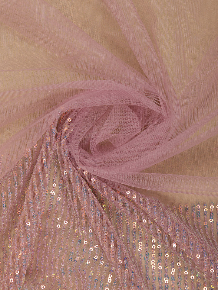 Pastel Pink Sequin Embellishment Organza Saree - Diadem