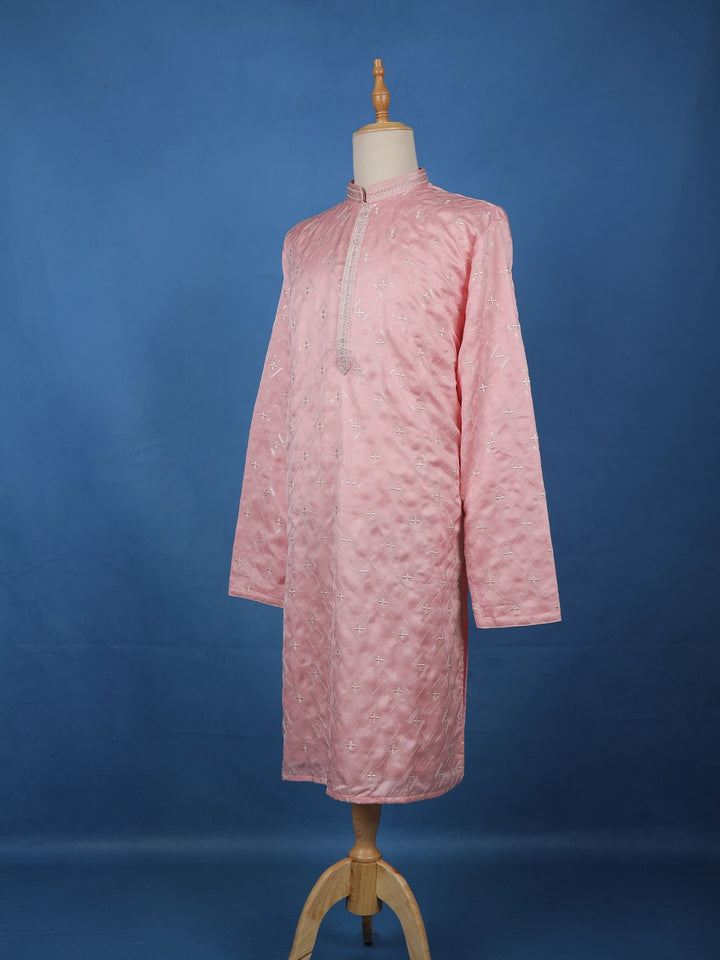 Pastel Pink Thread Embroidered Kurta Set , With Pant - Diadem