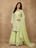 Pastel Pistachio Green Sequins and Beads Embroidered Design Georgette Sharara Suit with Over Coat
