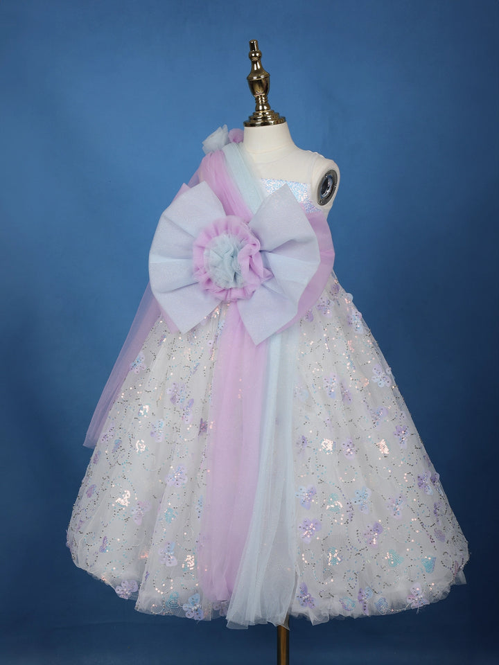 Pastel Purple Rainbow Butterfly Embellished Net Gown - Diadem