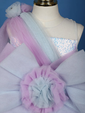 Pastel Purple Rainbow Butterfly Embellished Net Gown - Diadem