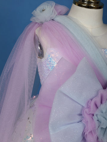 Pastel Purple Rainbow Butterfly Embellished Net Gown - Diadem