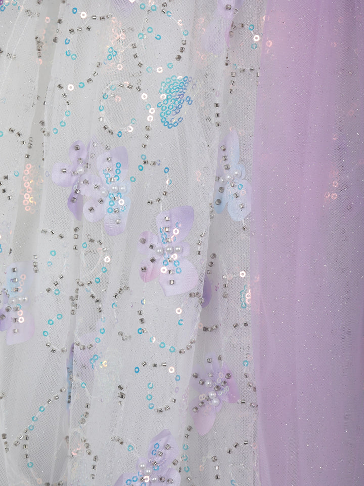 Pastel Purple Rainbow Butterfly Embellished Net Gown - Diadem