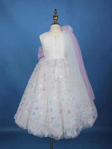 Pastel Purple Rainbow Butterfly Embellished Net Gown - Diadem