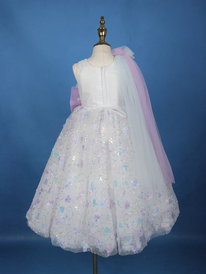 Pastel Purple Rainbow Butterfly Embellished Net Gown - Diadem
