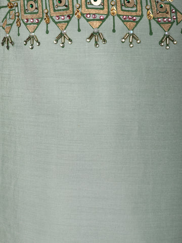 Pastel Sage Green Floral Design Printed Cotton Salwar Suit - Diadem
