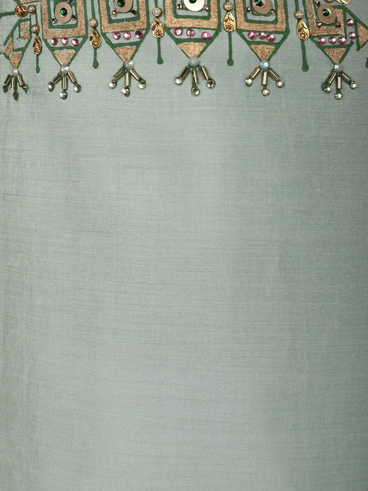 Pastel Sage Green Floral Design Printed Cotton Salwar Suit - Diadem