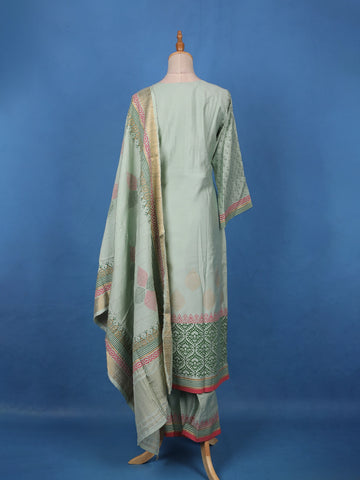 Pastel Sage Green Floral Design Printed Cotton Salwar Suit - Diadem