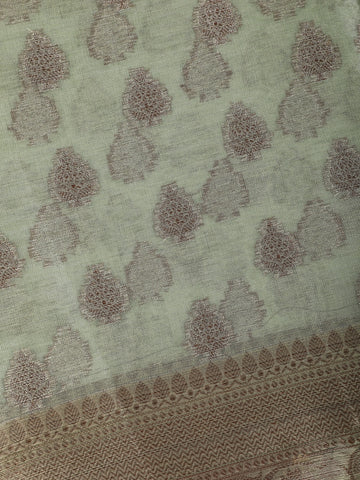 Pastel Sage Green Floral Motifs Design Tissue Silk Saree - Diadem