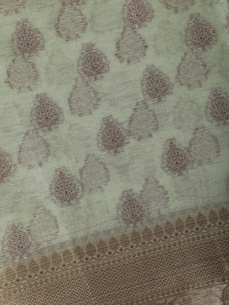 Pastel Sage Green Floral Motifs Design Tissue Silk Saree - Diadem