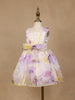 Pastel Watercolor Floral Satin Party Frock with Bow Detail - Diadem