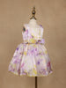 Pastel Watercolor Floral Satin Party Frock with Bow Detail - Diadem