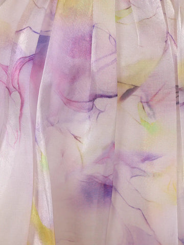 Pastel Watercolor Floral Satin Party Frock with Bow Detail - Diadem